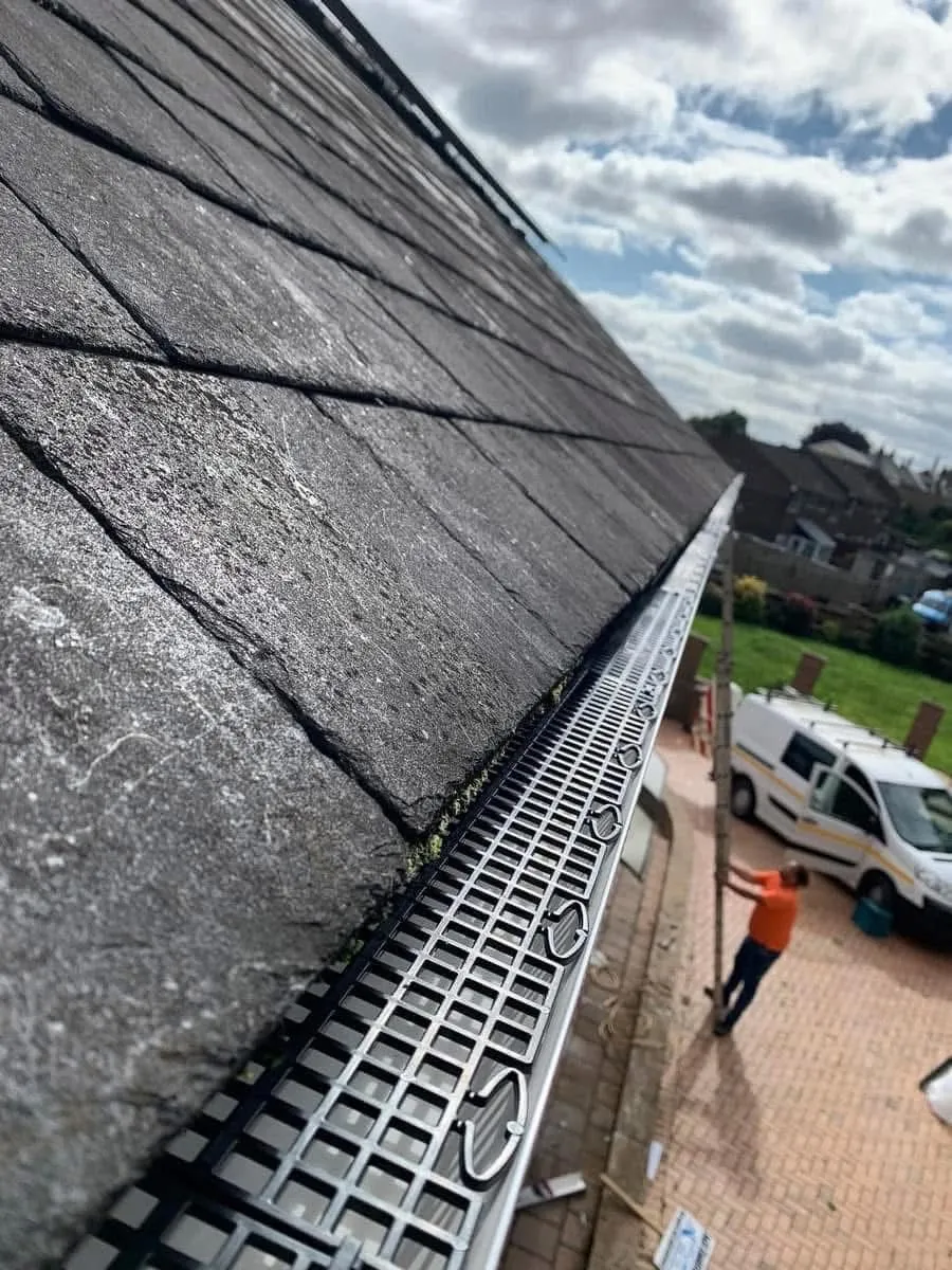 Gutter guard fitted on a slate roof in Porthleven